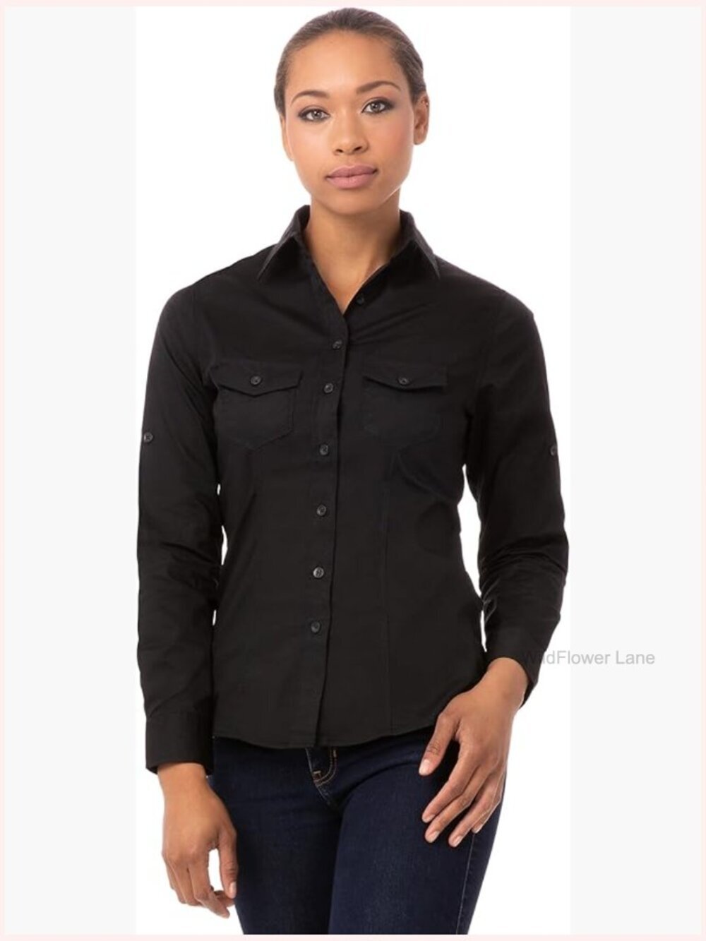 Women's Pilot Shirt with Roll-Up Sleeves & Pockets